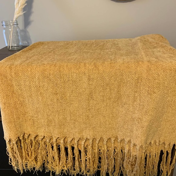 Vintage Boho Mustard Yellow Fringe Throw Blanket - Picture 4 of 6